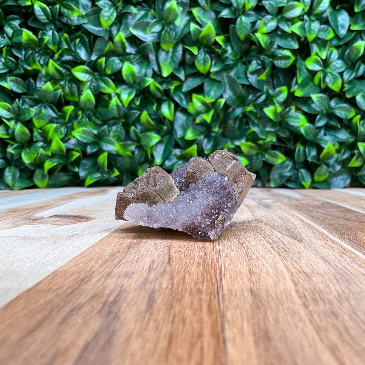 Brown, purple, and white Calcite with Amethyst Freeform