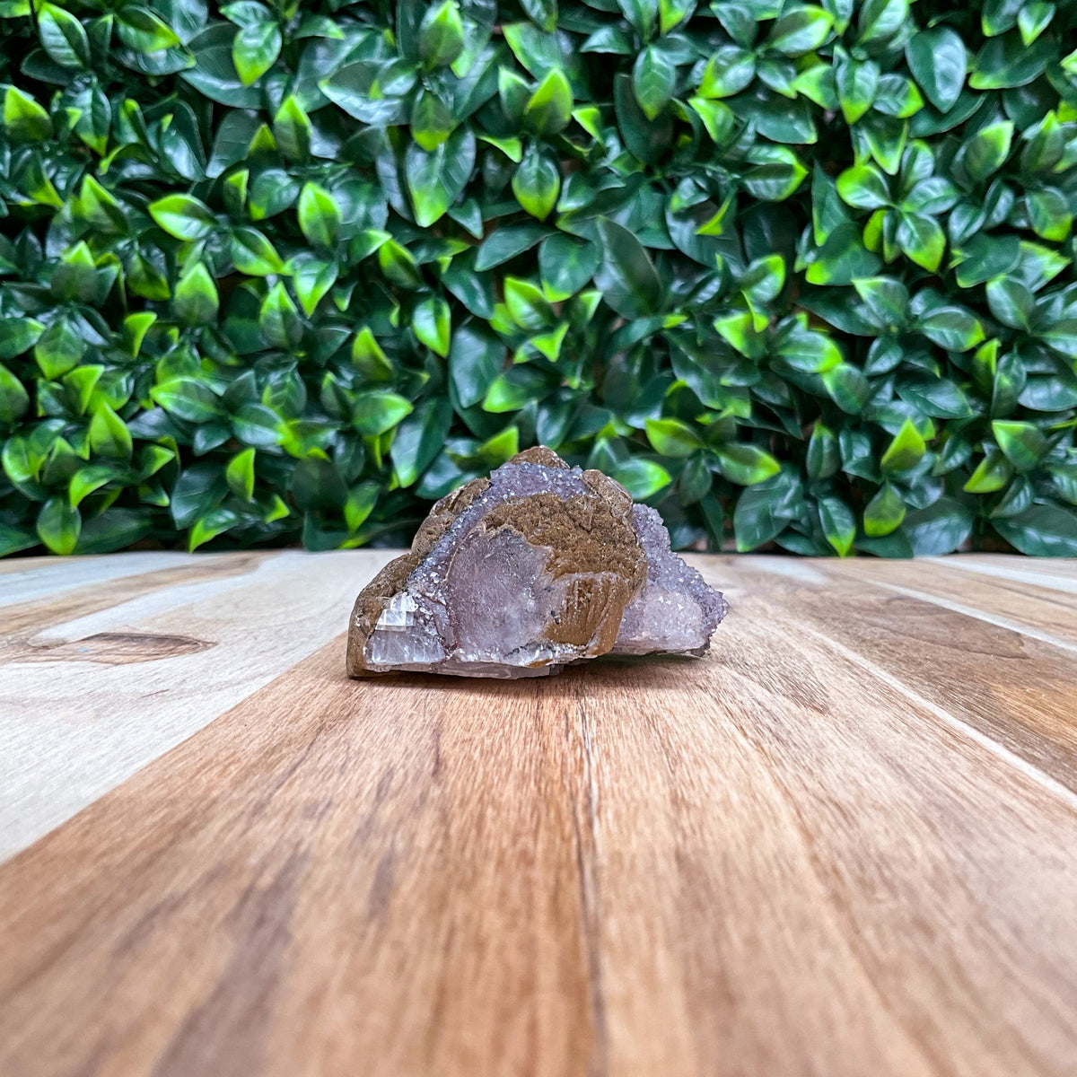 Brown, purple, and white Calcite with Amethyst Freeform