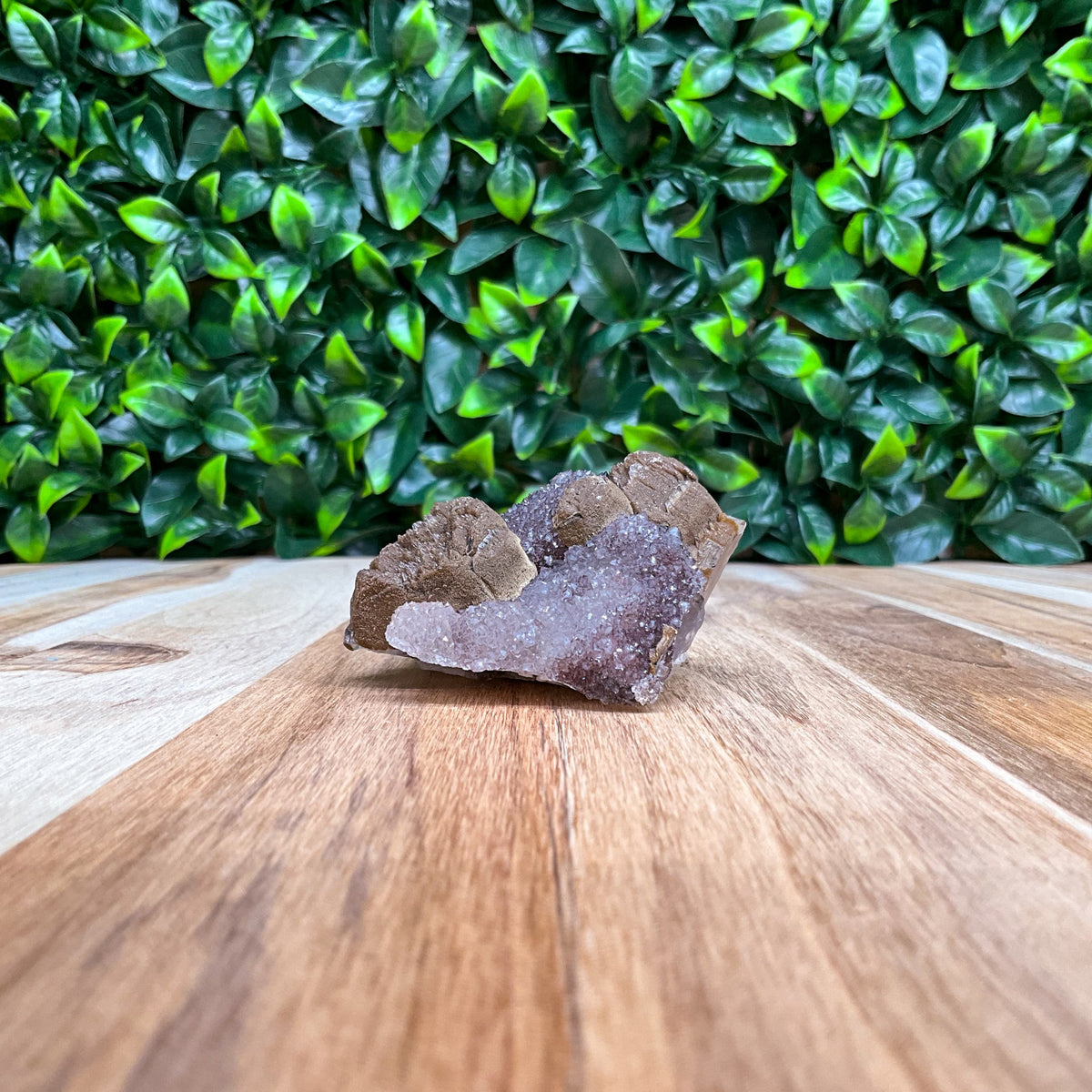 Brown, purple, and white Calcite with Amethyst Freeform