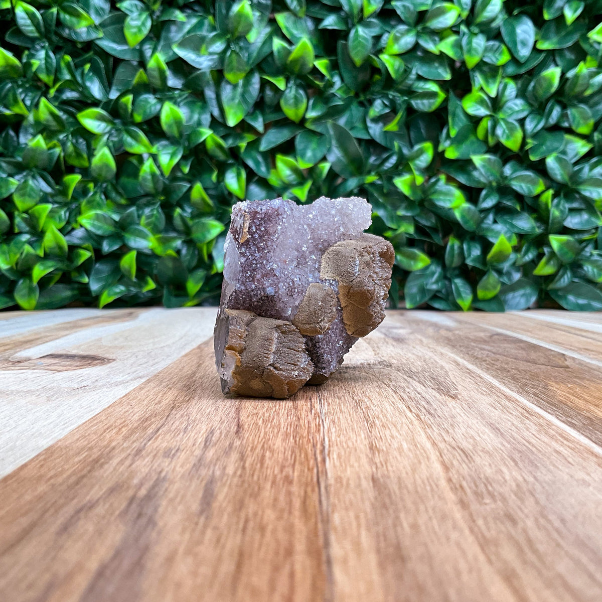 Brown, purple, and white Calcite with Amethyst Freeform