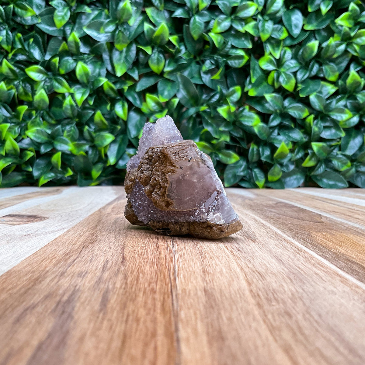 Brown, purple, and white Calcite with Amethyst Freeform